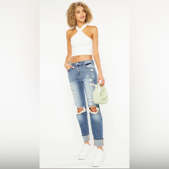 KanCan Shelly High Rise Boyfriend Jeans Paint splatter and Light wash SZ 9/28 - Picture 4 of 11